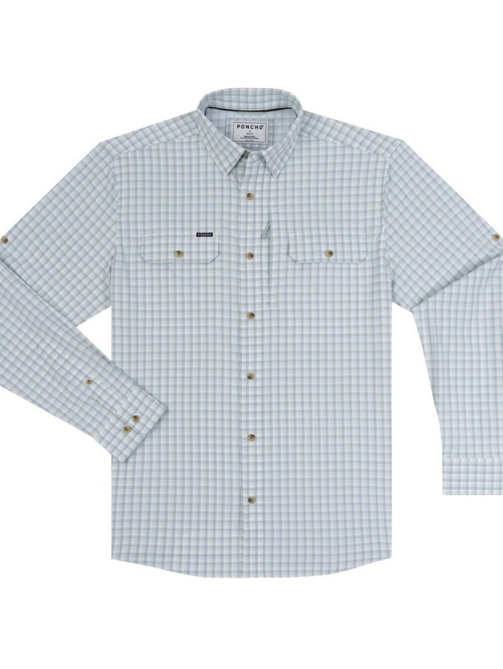 Poncho Mens Amberjack Performance Fishing Shirt XL Plaid UPF 50+ Magnetic Button